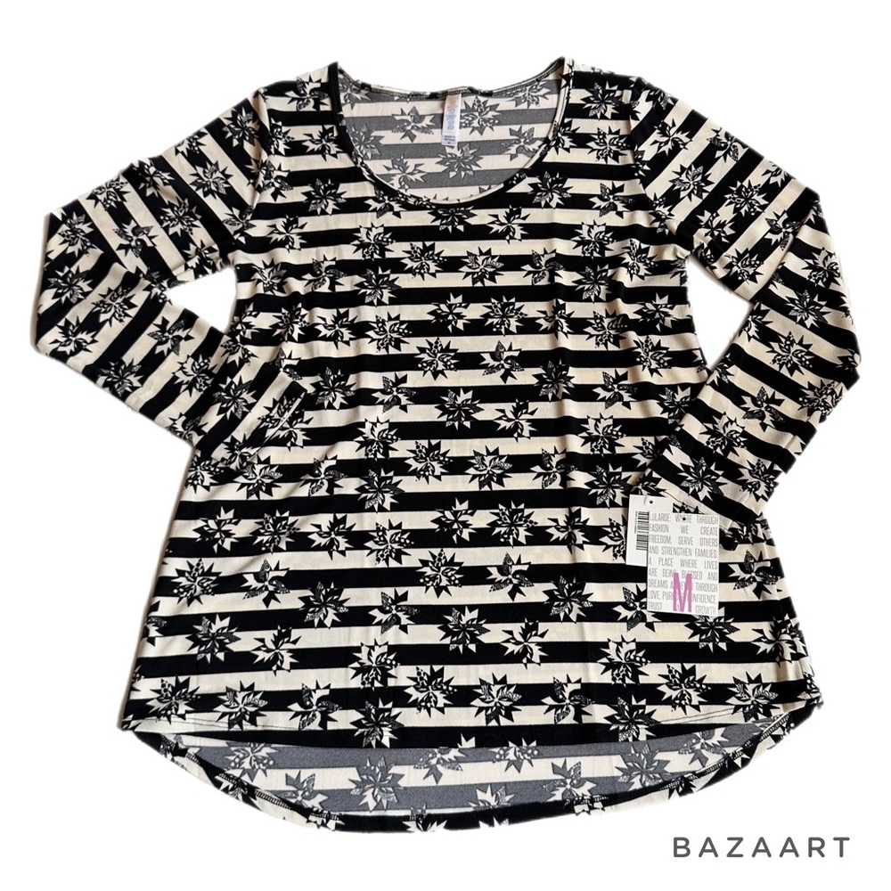 M LuLaRoe Lynnae | Black and Cream Floral/Stripes | NWT